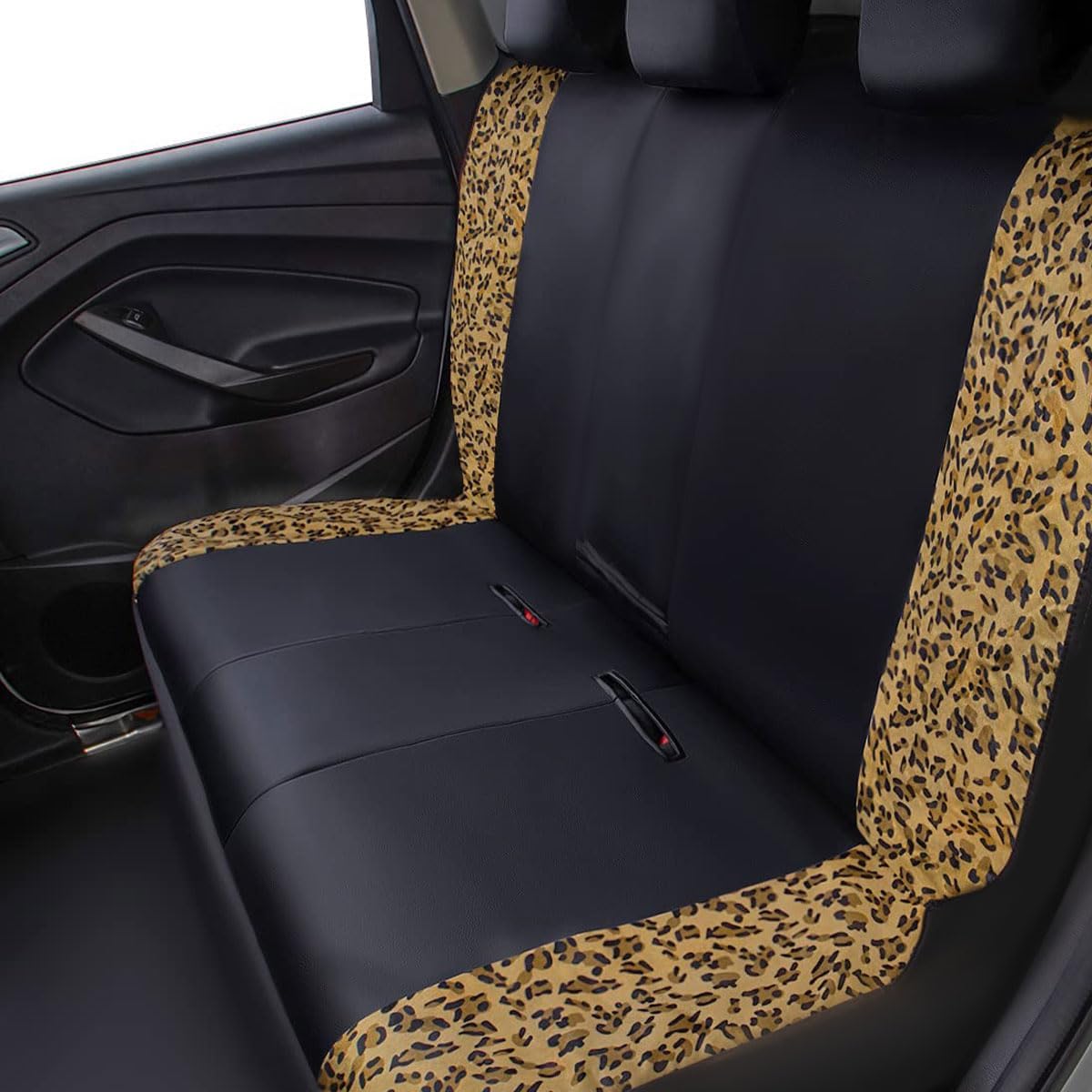 Flying Banner car seat Covers Protects Leopard Printing Velvet Faux Leather Carbon Fiber Front and Rear Bench (Leopard Brown Black, Full Set - 8PCS)