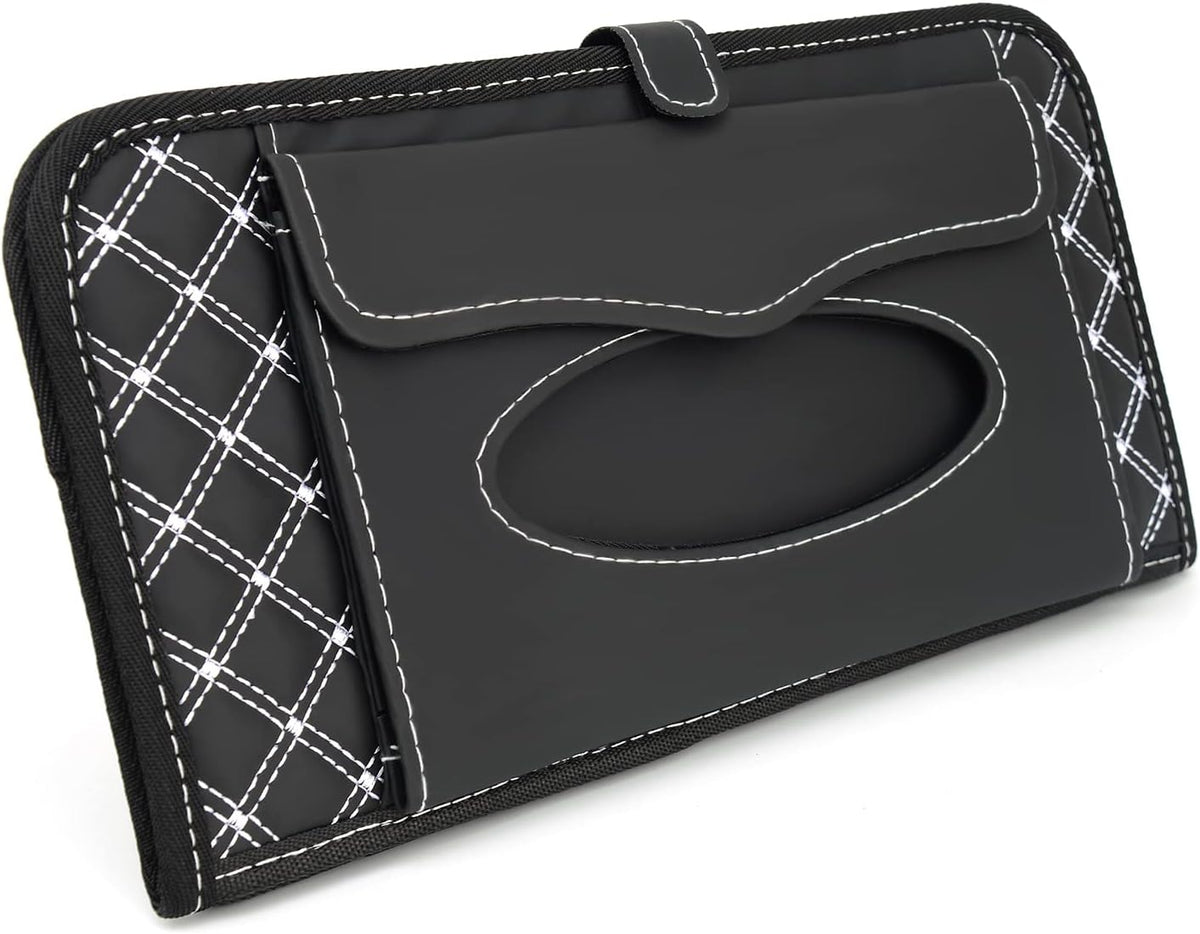 Car CD Holder Storage Case, Car Truck SUV Visor Organizer with Free Napkins, Personal Belonging and Registration, Document, Ticket Storage Pouch and 14 Pocket CD