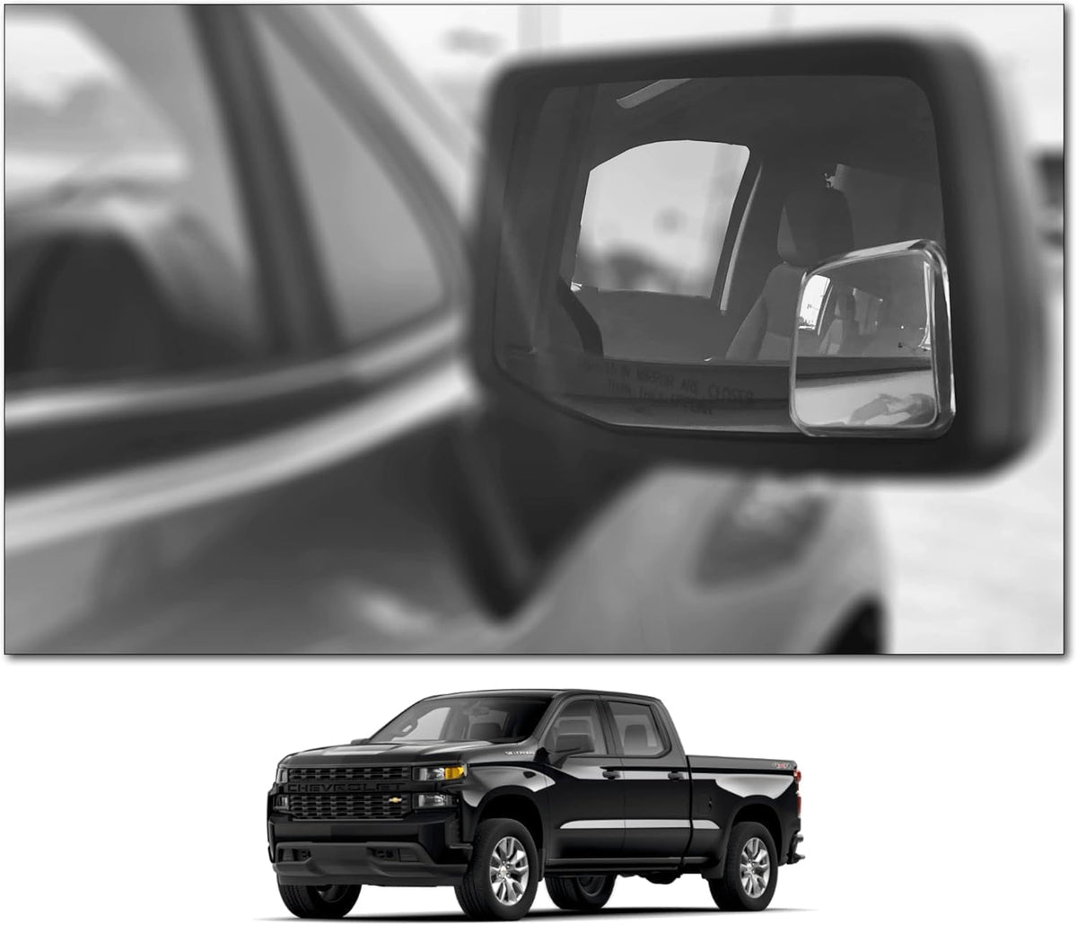 Custom Blind Spot Mirrors- Compatible With 2019- Present Chevy Silverado | Blind Spot Mirrors Compatible with 4th Generation Factory Mirrors With Blind Spot Monitoring | NXTGEN Extended View (2 Pack)
