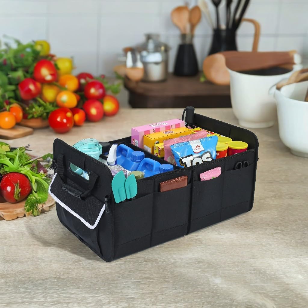 titiyiof Trunk Organizer for SUV & Sedan, Car Organizers and Storage, Waterproof Collapsible & Adjustable Straps, 70L Sturdy Car Organization for Car Accessories, Tools, Sundries (Black B, Large-A)