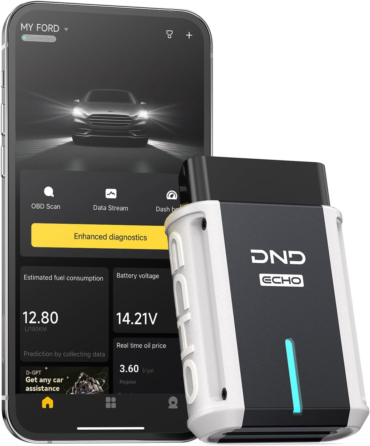 DND Bluetooth OBD2 Scanner - All System Diagnostic Tool for iOS & Android, Code Reader for Cars, Free Updated Vehicle Scan Tool, Bidirectional Diagnsotic Scanner with Oil Reset, Battery Registration