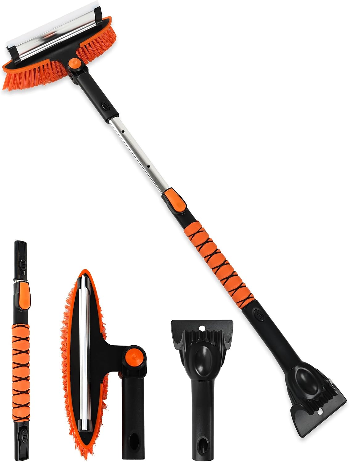 41" Extendable Ice Scrapers for Car Windshield 2-in-1 Snow Brush for Car Snow Scraper for Car Snow Scraper and Drush with Ergonomic Foam Grip for Cars, Trucks, SUVs with 360� Pivoting Brush Head