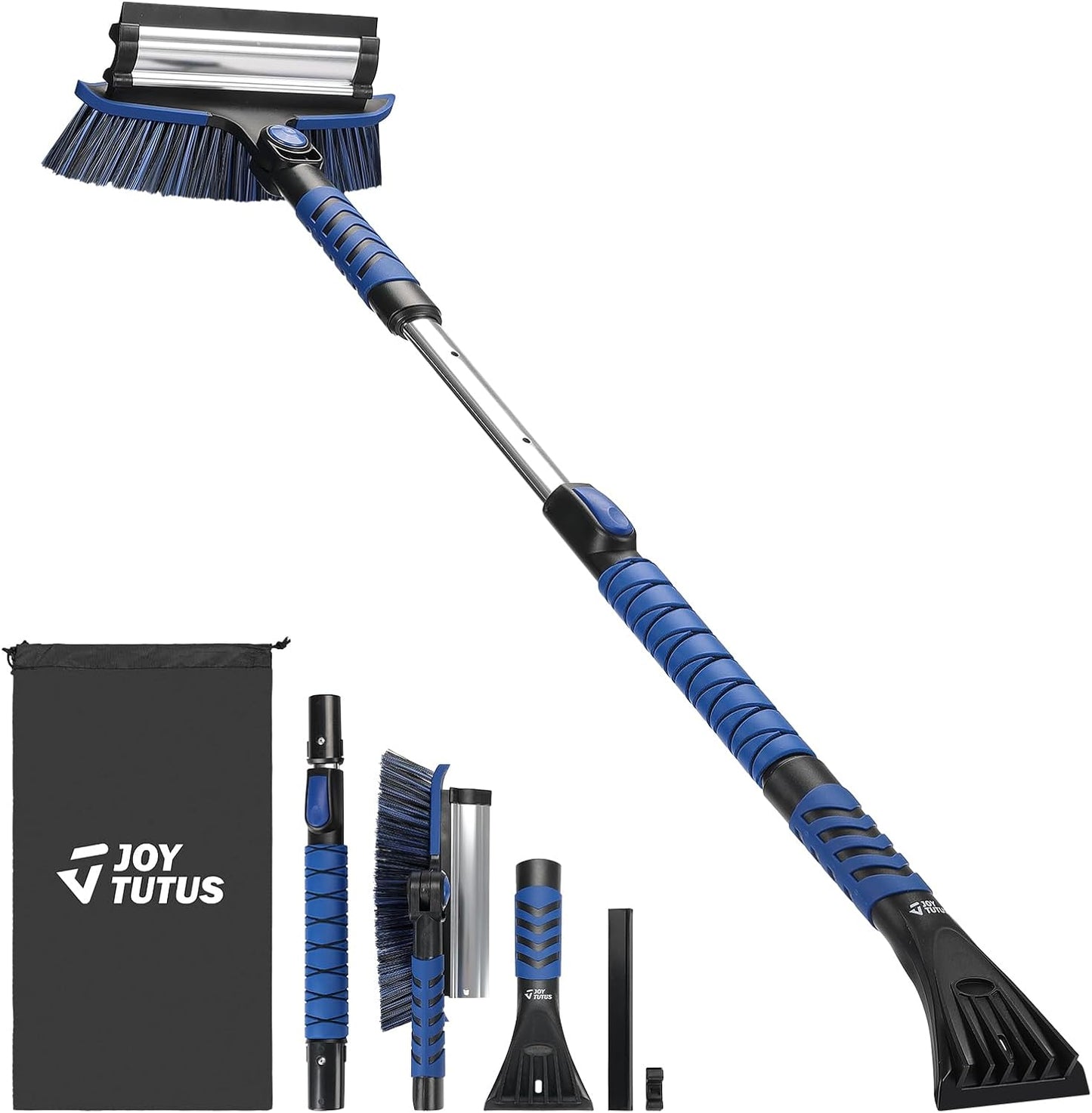 JOYTUTUS 41.5″ Extendable Snow Brush and Ice Scraper, 270°Pivoting Snow Scraper Brush for Car Windshield, Telescoping Ice Scraper, Foam Grip, Heavy Duty Snow Remover for Cars, Trucks, SUV (Blue)