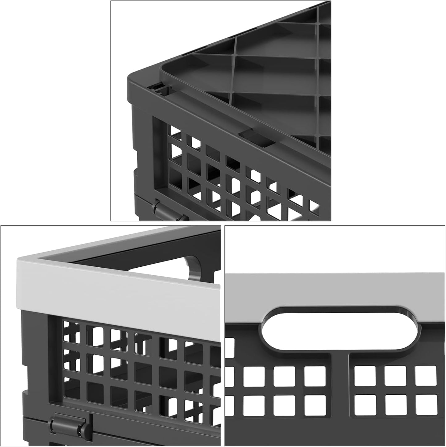 Collapsible Milk Crate, Black, 3PK 30L Stackable Containers Folding Crates, Heavy Duty Plastic Collapsible Storage Bins for Multi Purposes