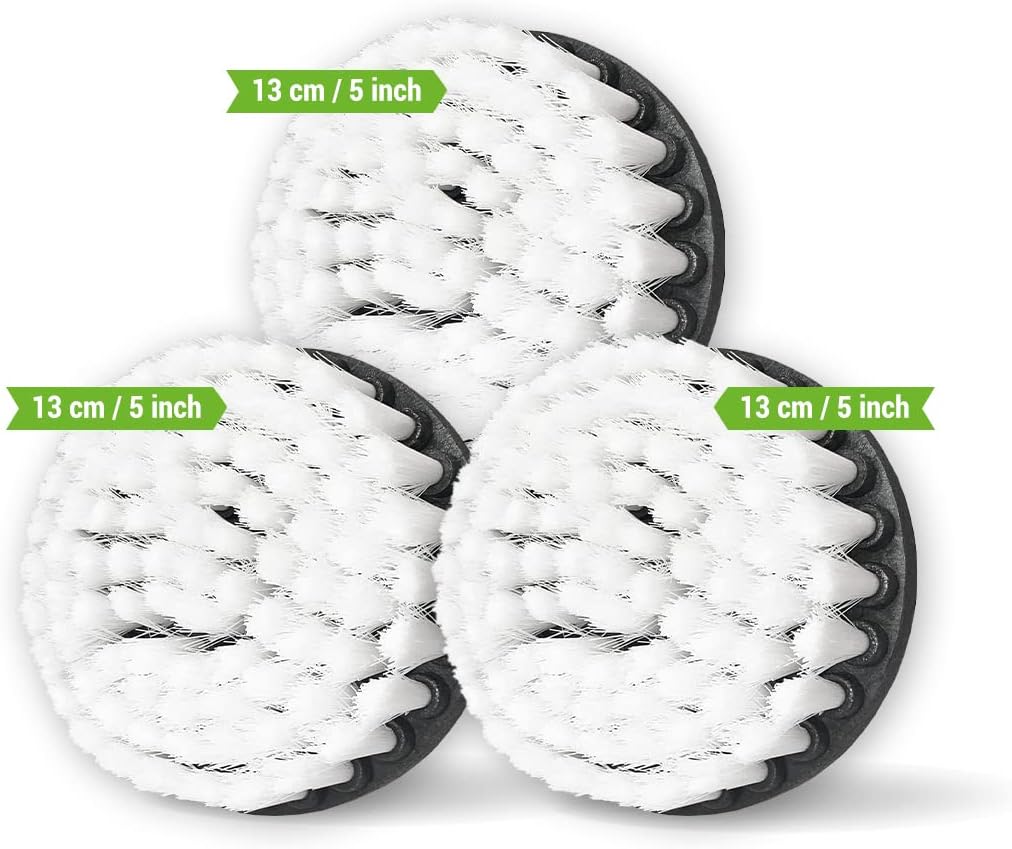 Premium Drill Brush Professional – Extra-Soft 5 in White Set of 3 | Scratch-Free Cleaning Brush for Carpet, Upholstery, Leather Seats, Glass, Furniture and Car Interior