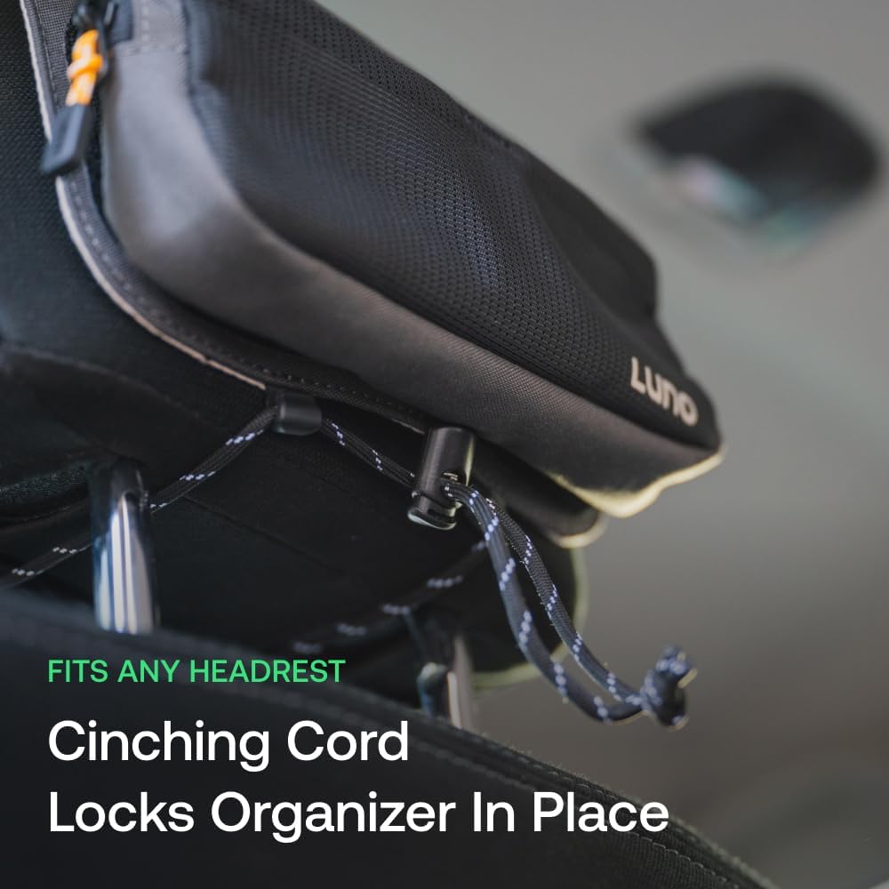 Luno Universal Headrest Organizer – Car Headrest Storage for Car with 5 Pockets, Removable MOLLE Pouch & Customizable Storage | Fits All Vehicles for Camping, Overlanding & Everyday Gear Access