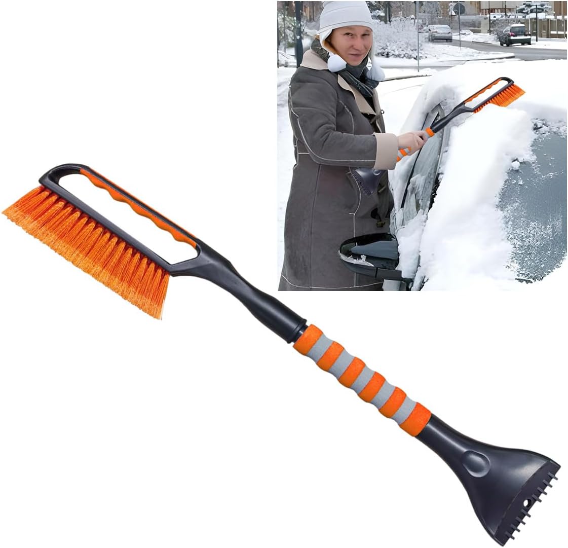 26.4" Ice Scraper and Snow Brush for Car Windshield, 2 in 1 Winter Detachable Window Deicer with Foam Grip, Snow and Ice Removal Tool Accessories for Car, SUV, Truck (Orange)