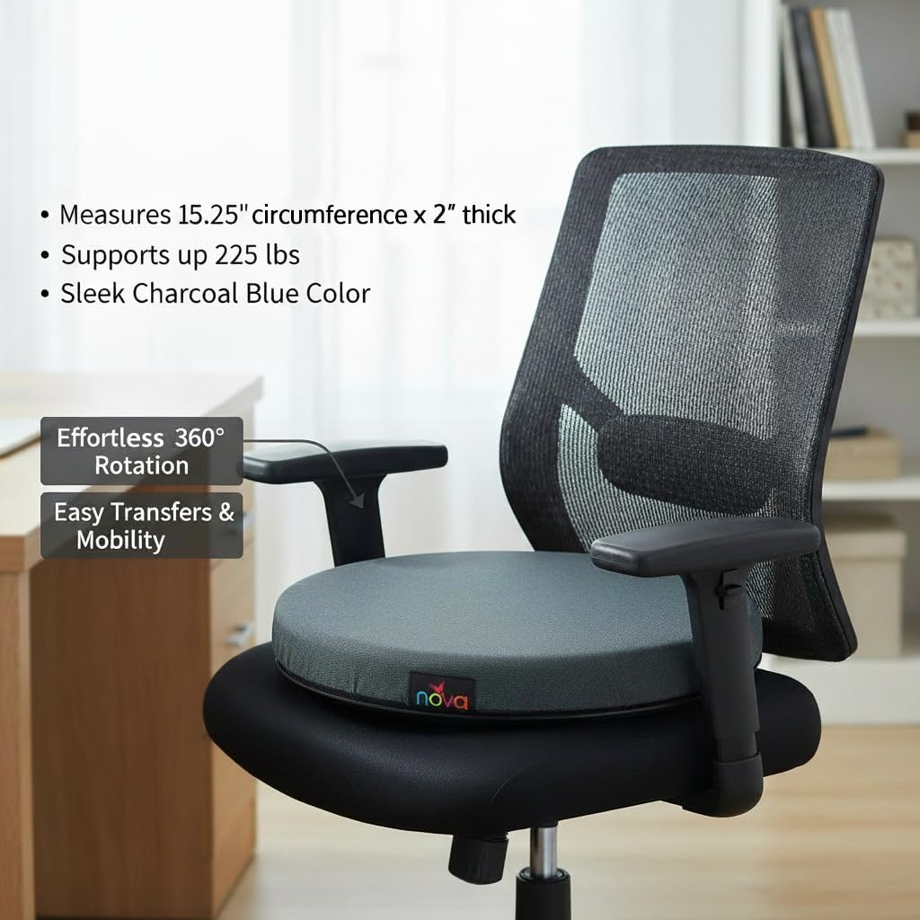 NOVA Padded Swivel Seat Cushion 360° Rotating Car Mobility Aid – Easy Entry & Exit for Chair, Auto, Home – Hip & Back Pressure Relief – Non-Skid Base, Washable Cover