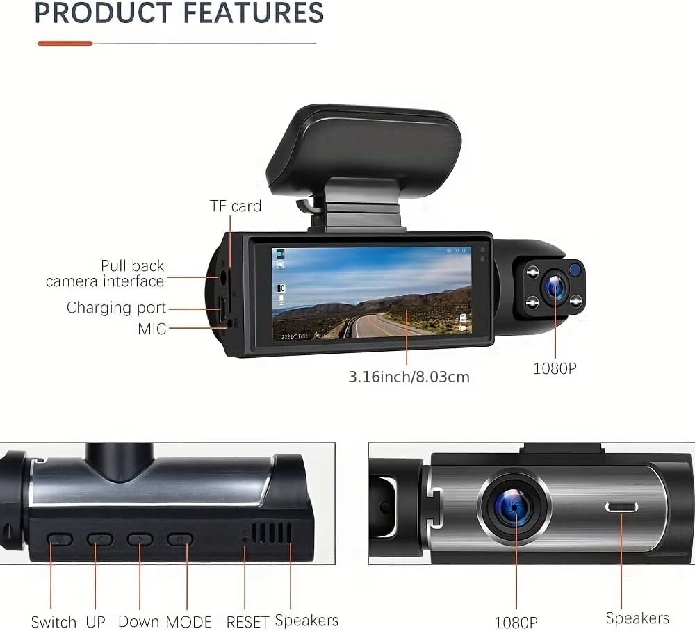 1 Set 1080P Dual Camera Dash Cam for Cars, Front and Inside, IR Night Vision Loop Recording Wide Angle Car DVR Camera with IPS Screen Dual Lens Car Dashboard Video Cam As a Gift
