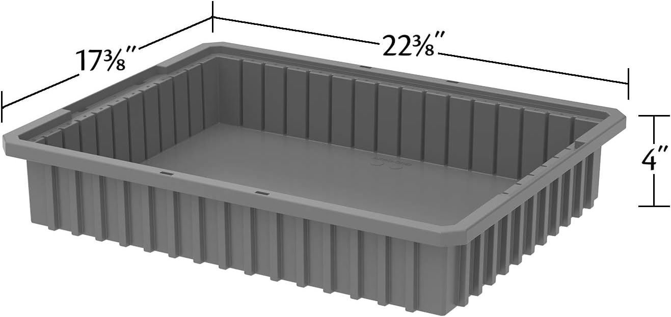 Akro-Mils 33224 Akro-Grid Plastic Slotted Dividable Modu Box Stackable Grid Storage Tote Container, (22-3/8-Inch L x 17-3/8-Inch W x 4-Inch H), (6 Pack), Blue