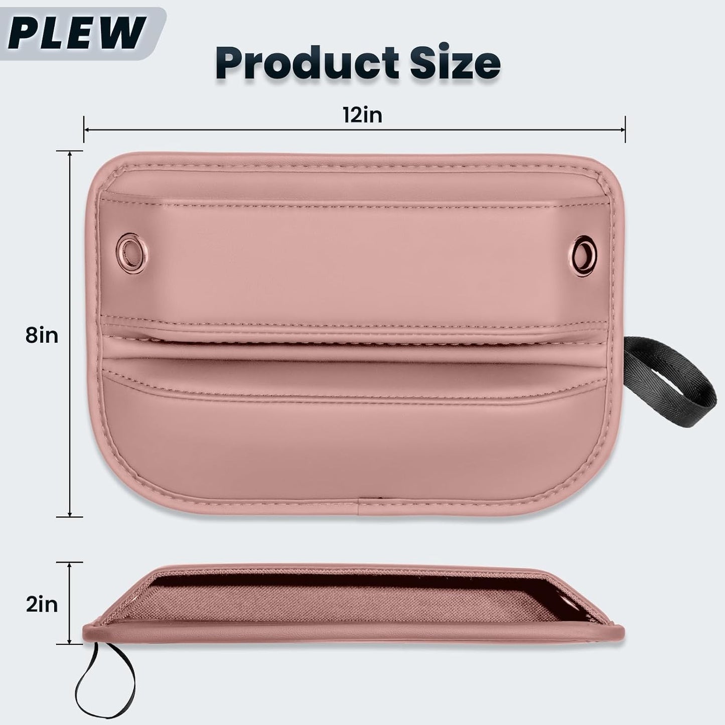 2-Pack Car Seat Gap Filler Organizer - Upgraded Anti-Slip Strap Design - Premium Leather Side Console Pocket - Prevent Phone Falling - Universal Fit Car Essentials for SUV, Truck & Sedan,Pink