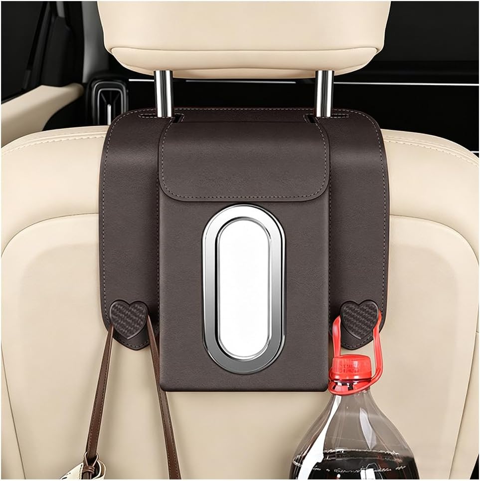 Car Tissue Holder, Multifunctional Vehicle Seat Back Hanging Tissue Box with Storage Hook, Automotive Interior Backseat Napkin Organizer, Universal for SUV Automobile Truck (Black)