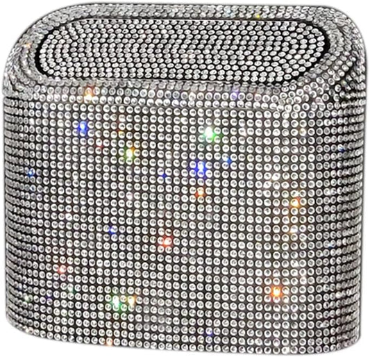 Sparkly Car Trash Car,Hanging Garbage Can with Lid Bling Rhinestone Trash Bin,Litter Container for Vehicle,Office,Home (White)