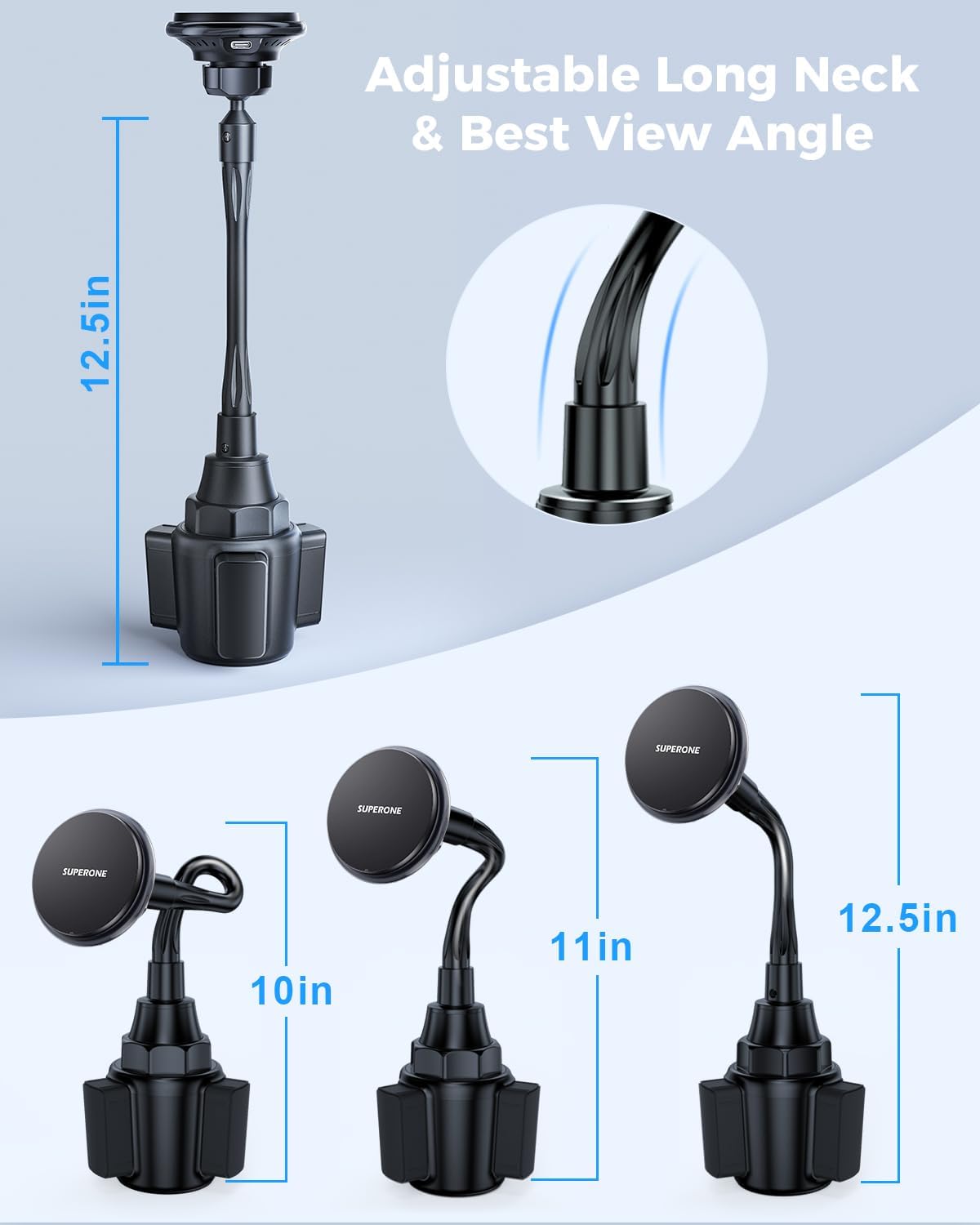 SUPERONE 15W MagSafe Car Charger Cup Holder Mount for iPhone