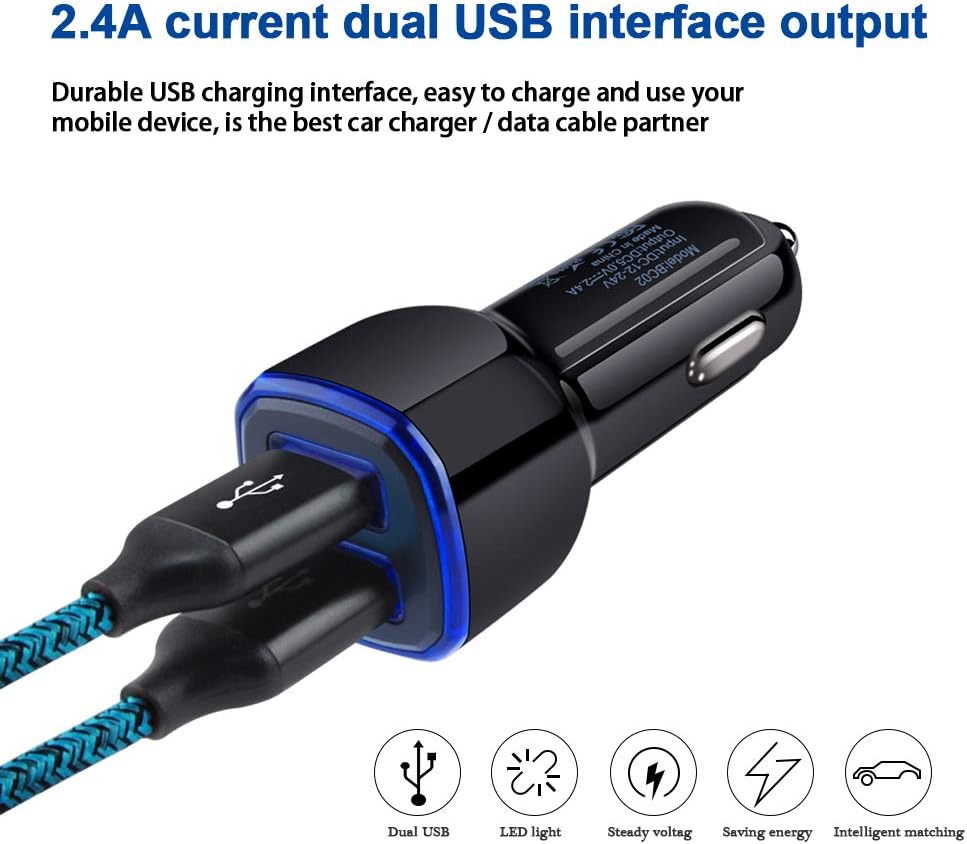Samsung S25 Android Dual USB Car Charger, Wall Plug with Type C Charge Cable Fast Charging Cord for Samsung Galaxy A36/A56/A16 5G/S25 Ultra/S25 Plus/S24FE/S24 Ultra/S23FE/A50/A20/A15/A17/A55, 2 Pack