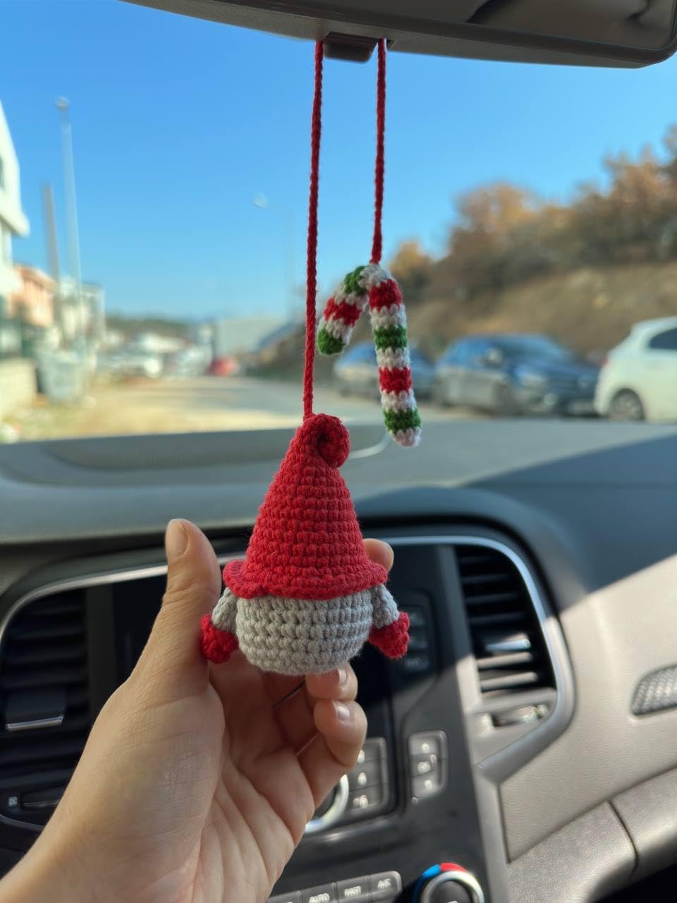 Crochet Christmas Car Mirror Hanging, Knitted Handmade car Mirror Charm, Crochet Gift, Car Accessories for Women, Cute Car Decor, Christmas House Decor (Cute Winter Gnom)