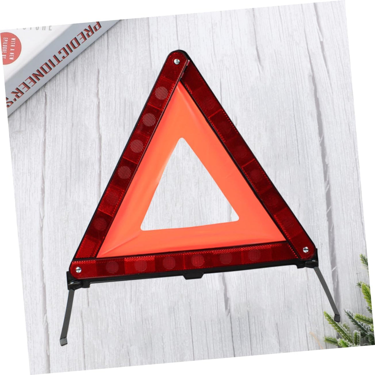 Red Foldable Roadside Hazard Warning Triangle Sign with Weighted Base