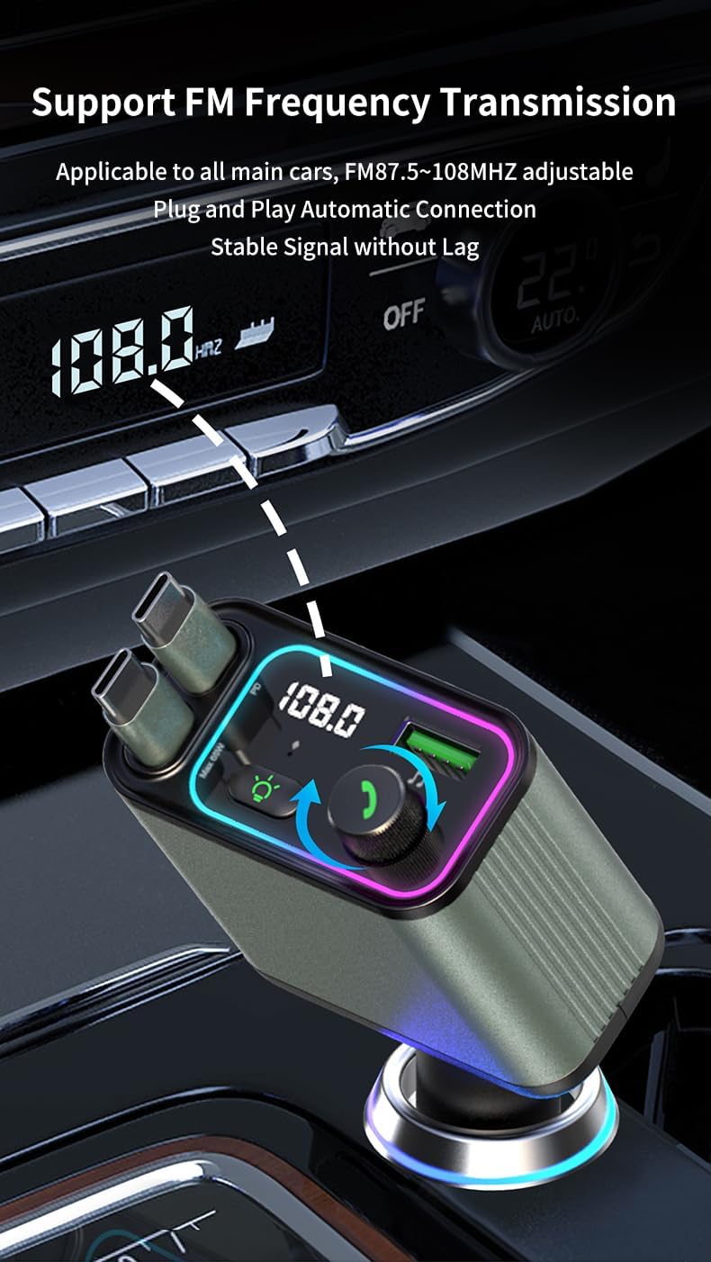 3 in 1 Retractable Car Charger Adapter & FM Transmitter