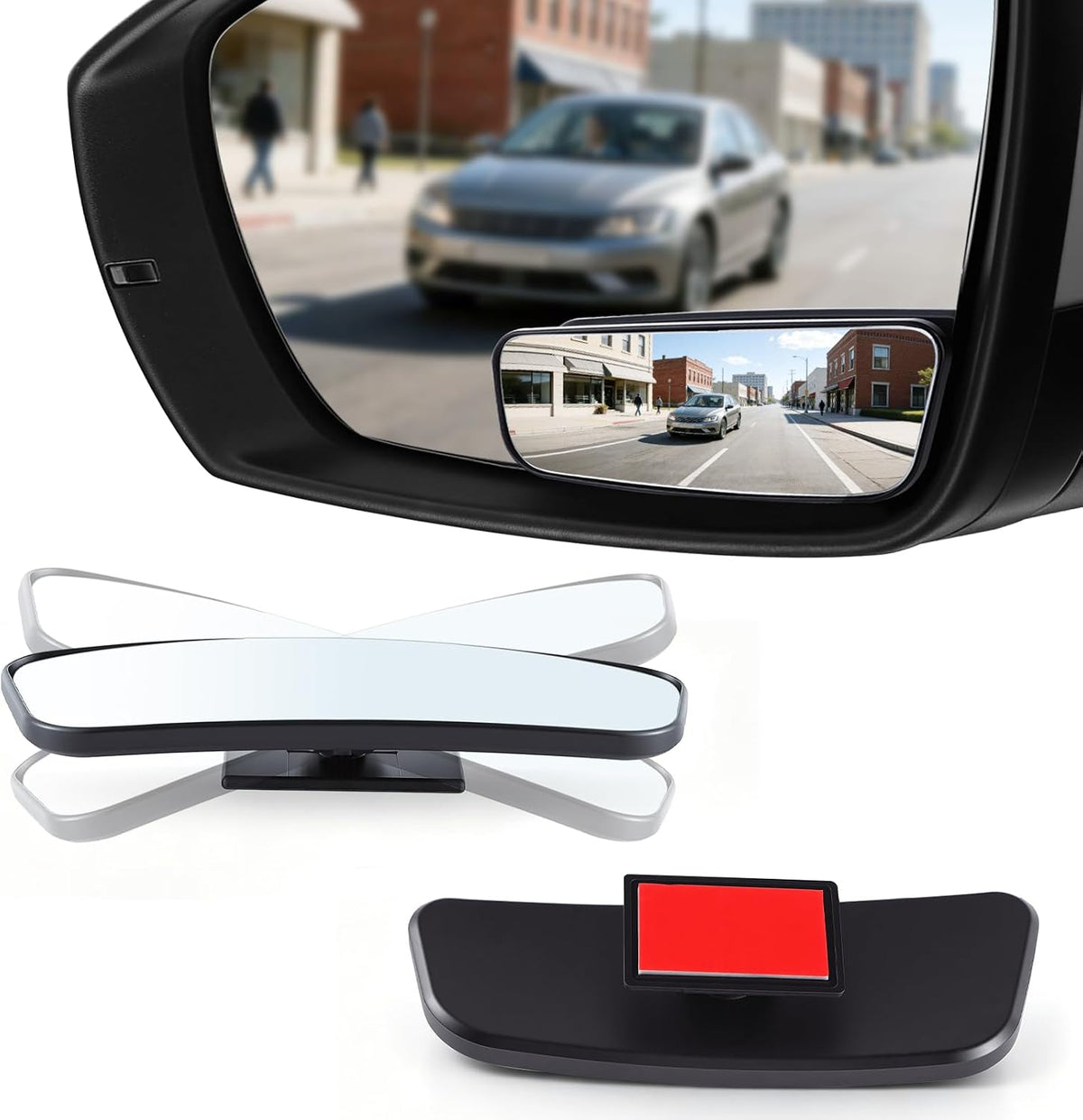 LivTee Blind Spot Mirror, HD Glass Frameless Convex Rear View Mirrors Exterior Accessories with Wide Angle Adjustable Stick for Car SUV and Trucks, Black