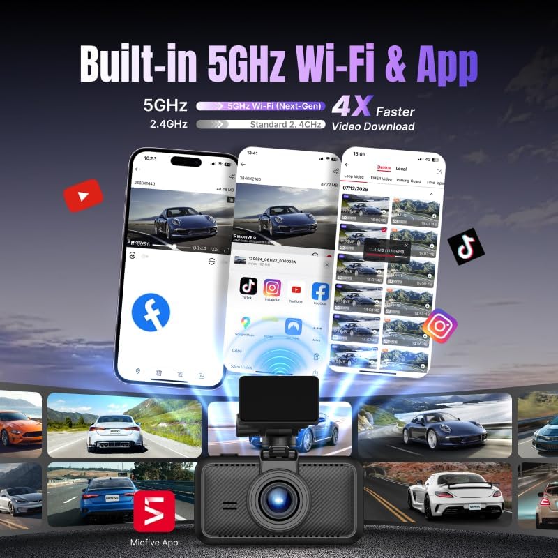 Miofive S1 Pro 4K Front & 2K Rear Dual Dash Cam with 32GB Card Included