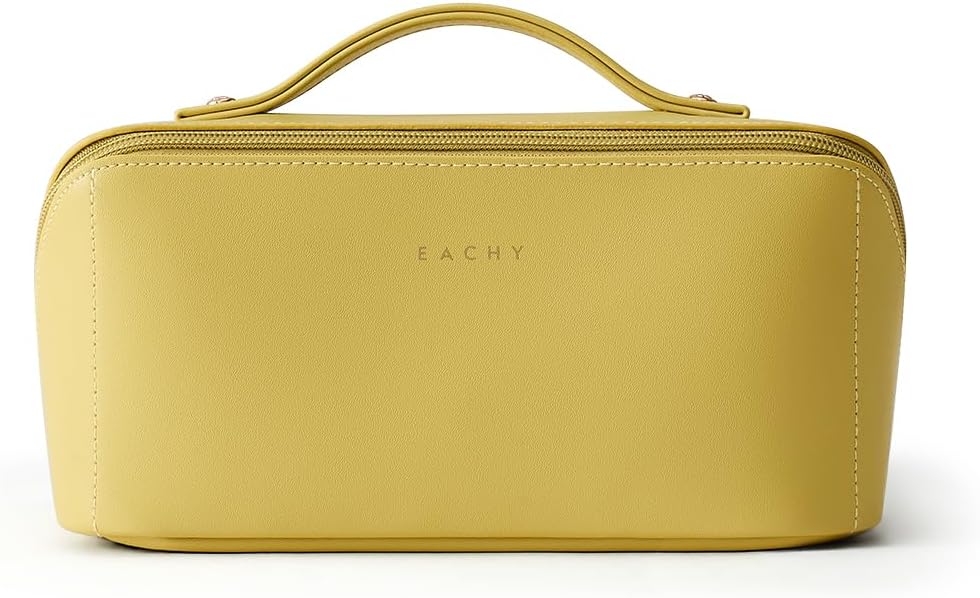EACHY Travel Makeup Bag for Women, Flat Open Cosmetic Bag, Green, Medium