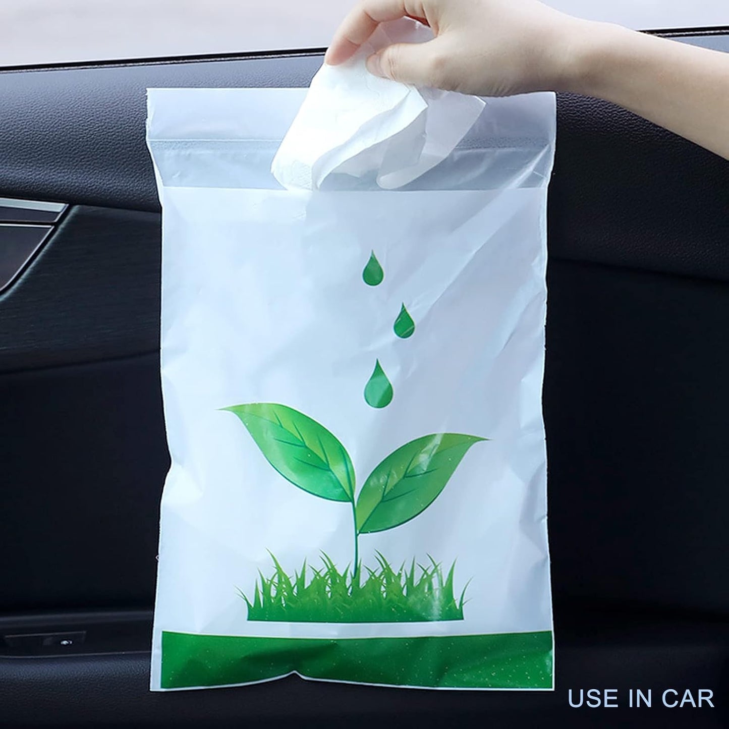 Disposable Car Trash Bag - 100 Pcs Stick-on, Portable, Leak Proof Adhesive Bags for Cars