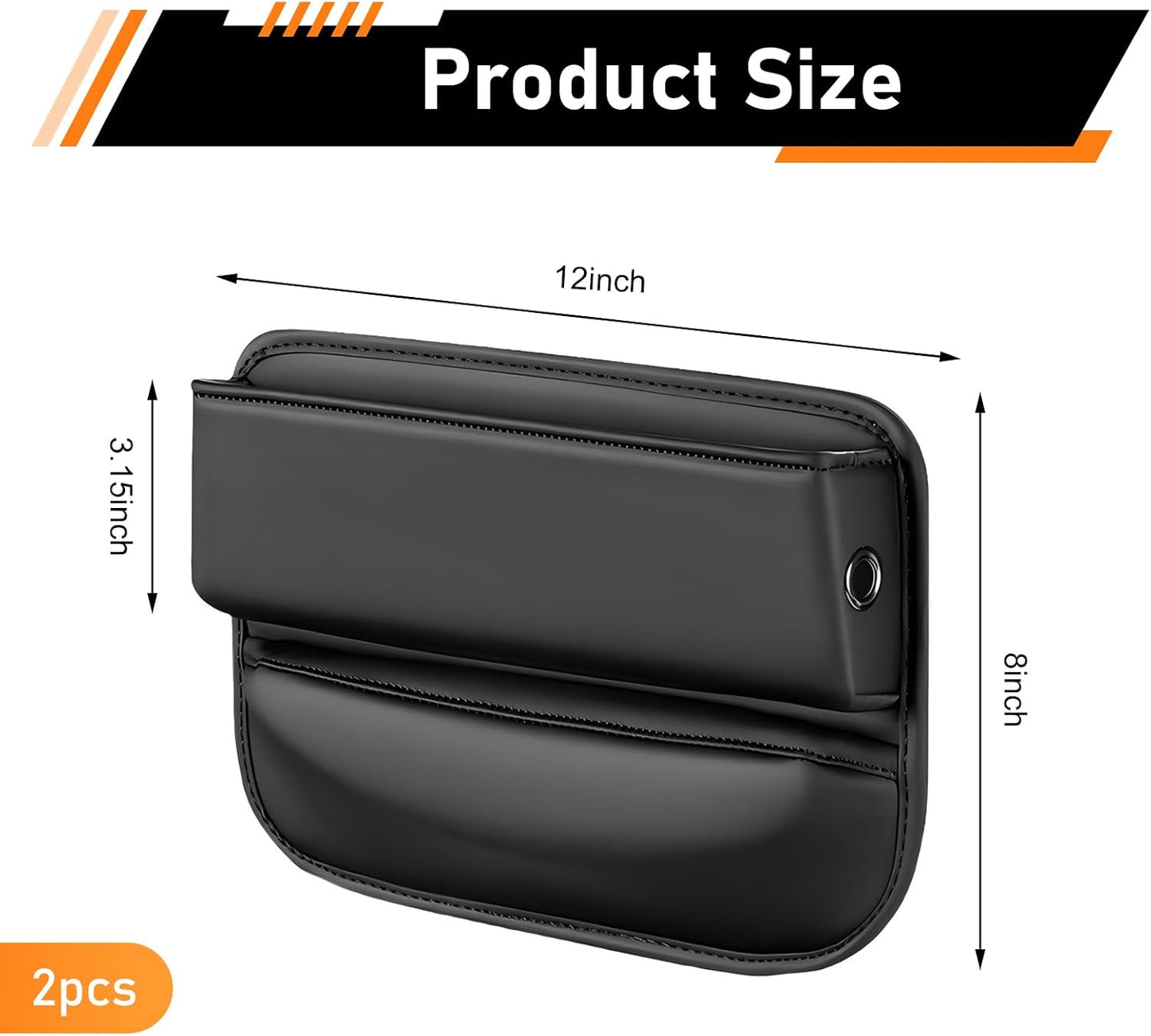 2 PCS Car Seat Gap Filler Organizer, Leather Front Seat Side Console Gap Filler, Anti-Slip Strap Center Console Organizer with Card Slots, Universal for Car, SUV, Truck (Black)