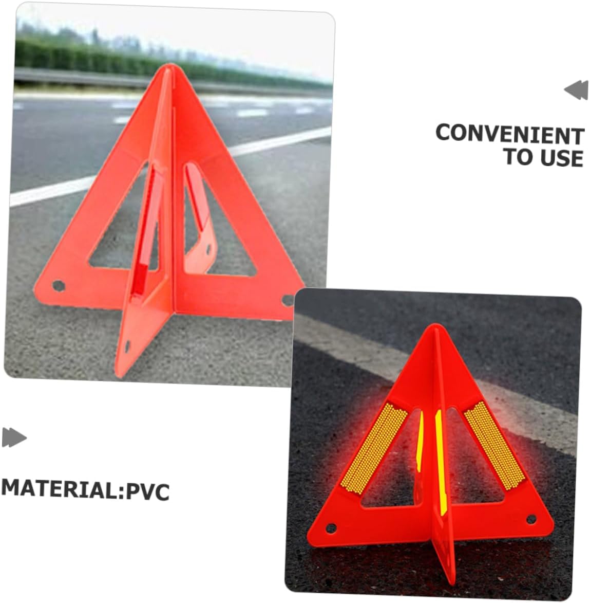 GLEAVI 3pcs Reflective Road Safety Triangle Warning Signs Emergency Reflective Roadside Triangles