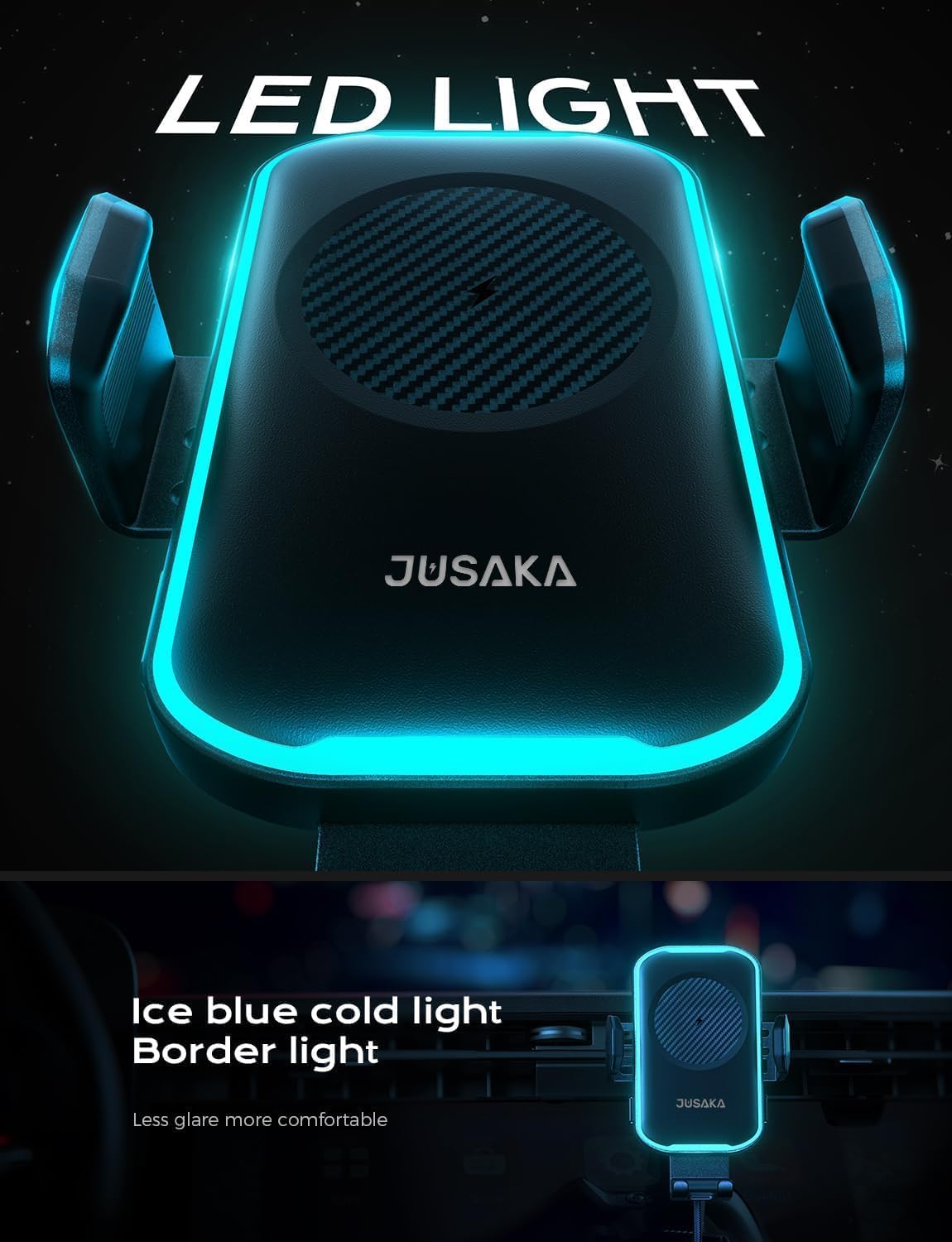 Wireless Car Charger,15W Fast Charging Auto-Clamping Car Phone Mount