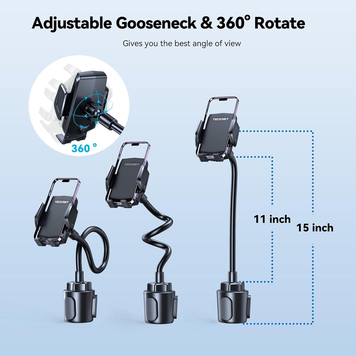 TECKNET Cup Holder Phone Mount,Dual-Mode Fixation System