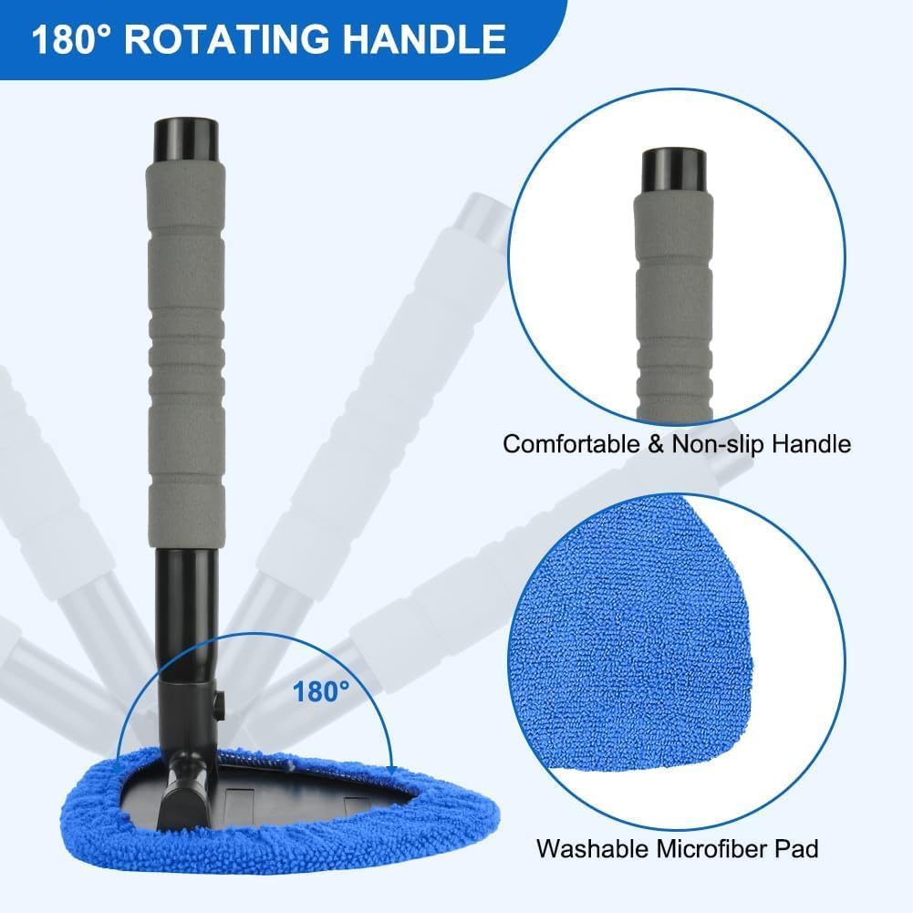 Car Windshield Cleaning Brush for 2025 2026 Tesla Model Y Juniper 5-Seats, Telescopic Window Cleaner Tool Auto Interior Glass Wiper Wand Fog Mist Remover Kit
