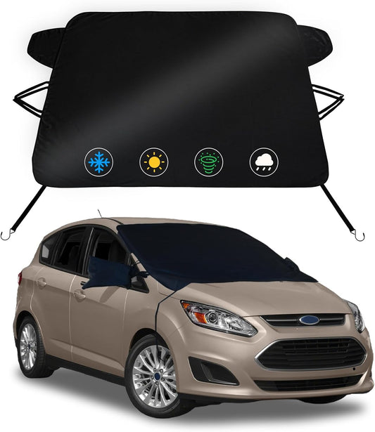 Windshield Snow Cover for Ford C-Max 2013-2018, Waterproof 2-Layer Oxford Fabric Winter Frost and Ice Removal with Side Mirror Covers, Winter Accessories Freeze Protector for Auto Car SUV