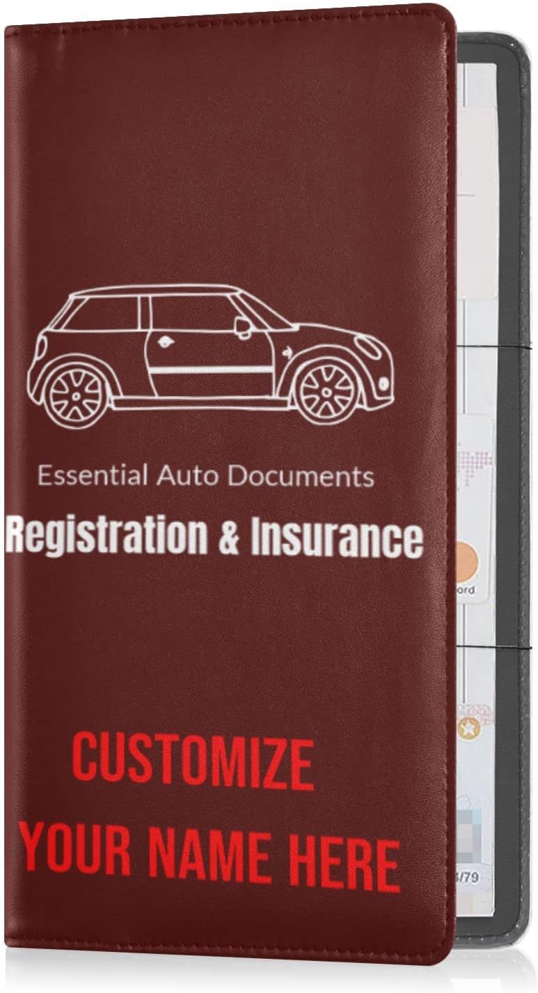 Custom Car Registration and Insurance Card Holder Personalized Leather Glove Box Organize Men Women Wallet Accessories Case for Cards, Essential Document Driver License Burgundy