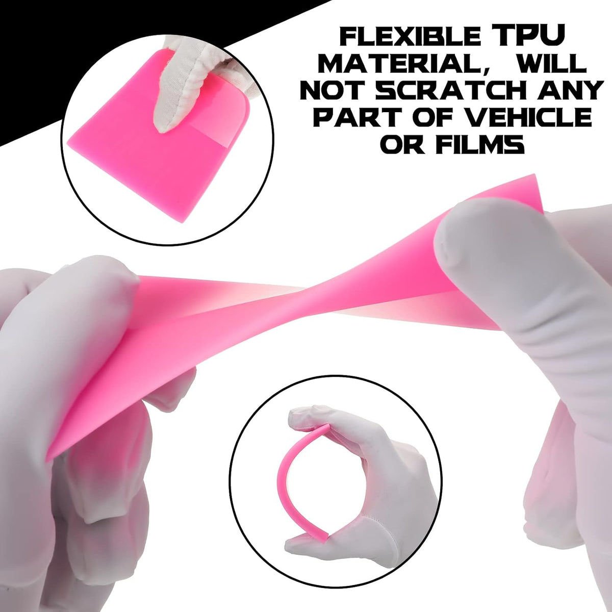 4 Pcs PPF Squeegee Soft Silicone Rubber Scraper, Anti Scratch TPU Coating Scraper for Car Vinyl Paint Protection Film Installation, Vinyl Wrap and Window Tint Windshield Glass Cleaning Kit, 4 Sizes
