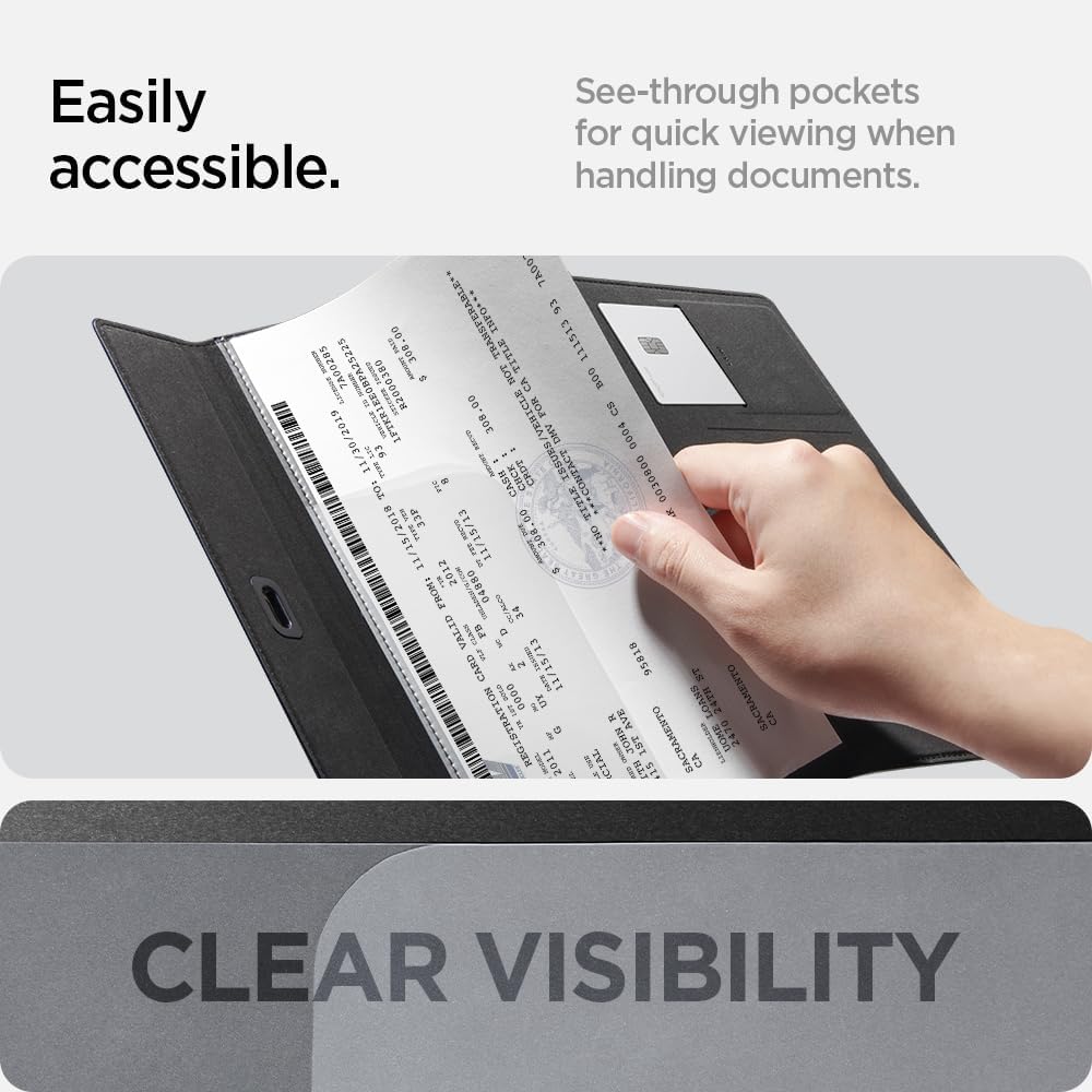 Spigen Hyper-Slim Car Registration and Insurance Card Holder for All Cars | ID License Car Essential Documents Holder [Tesla Model Y Juniper L (2026) & 3/Y/S/X/Cybertruck] - Black