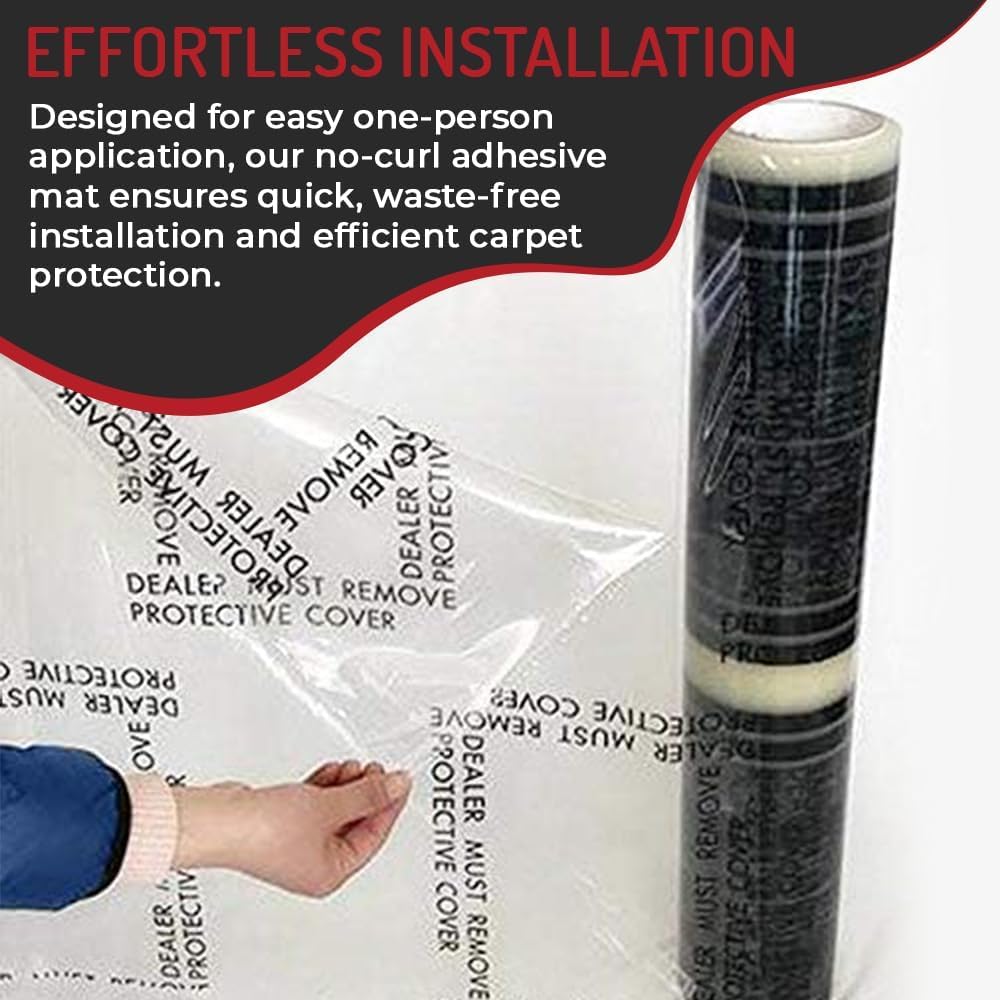 Hi-Tech Auto Adhesive Plastic Floor Mat, 4 mil | Perforated Every 24" | 100 Mats Per Roll | (21" Wide, 200' Long)