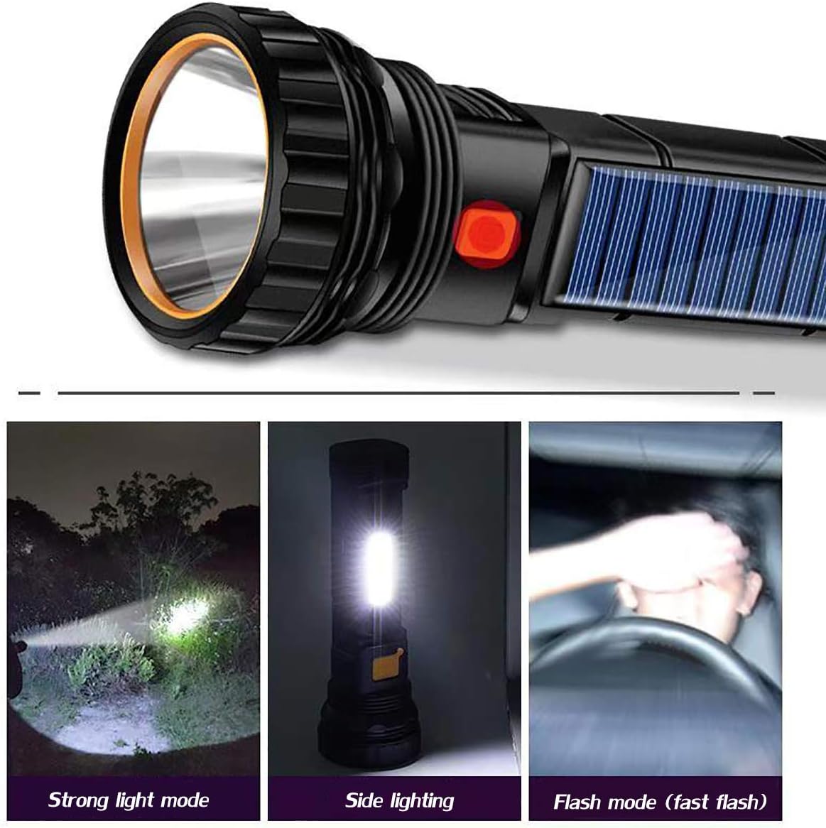 E-SHIDAI Solar Rechargeable Flashlight, Multi Function 1000 Lumens LED Flashlight with Emergency Strobe Light, Handheld LED Flashlights for Home Emergencies Camping