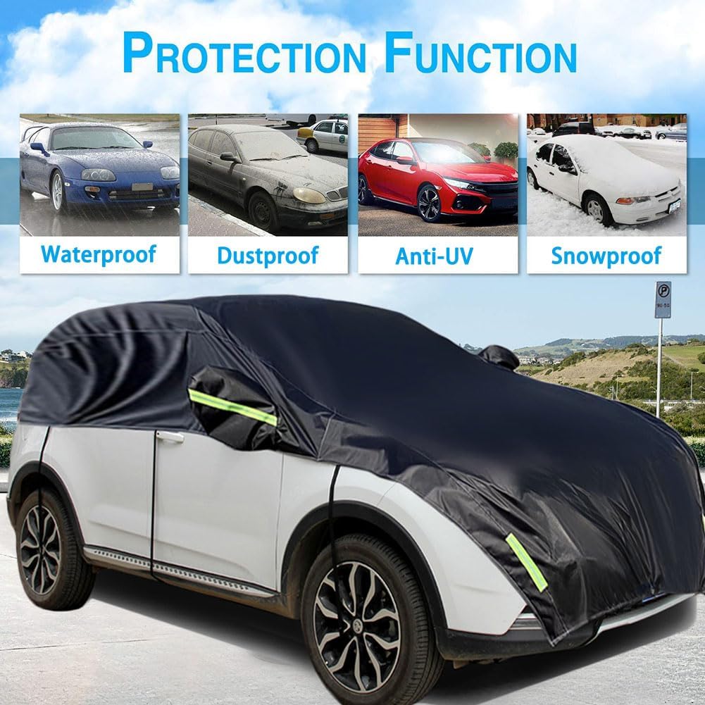 Half Car Cover All Weather Car Body Cover for All Season Sunshade Cover Snow Cover Waterproof 420D Oxford Fabric (Fit SUV)