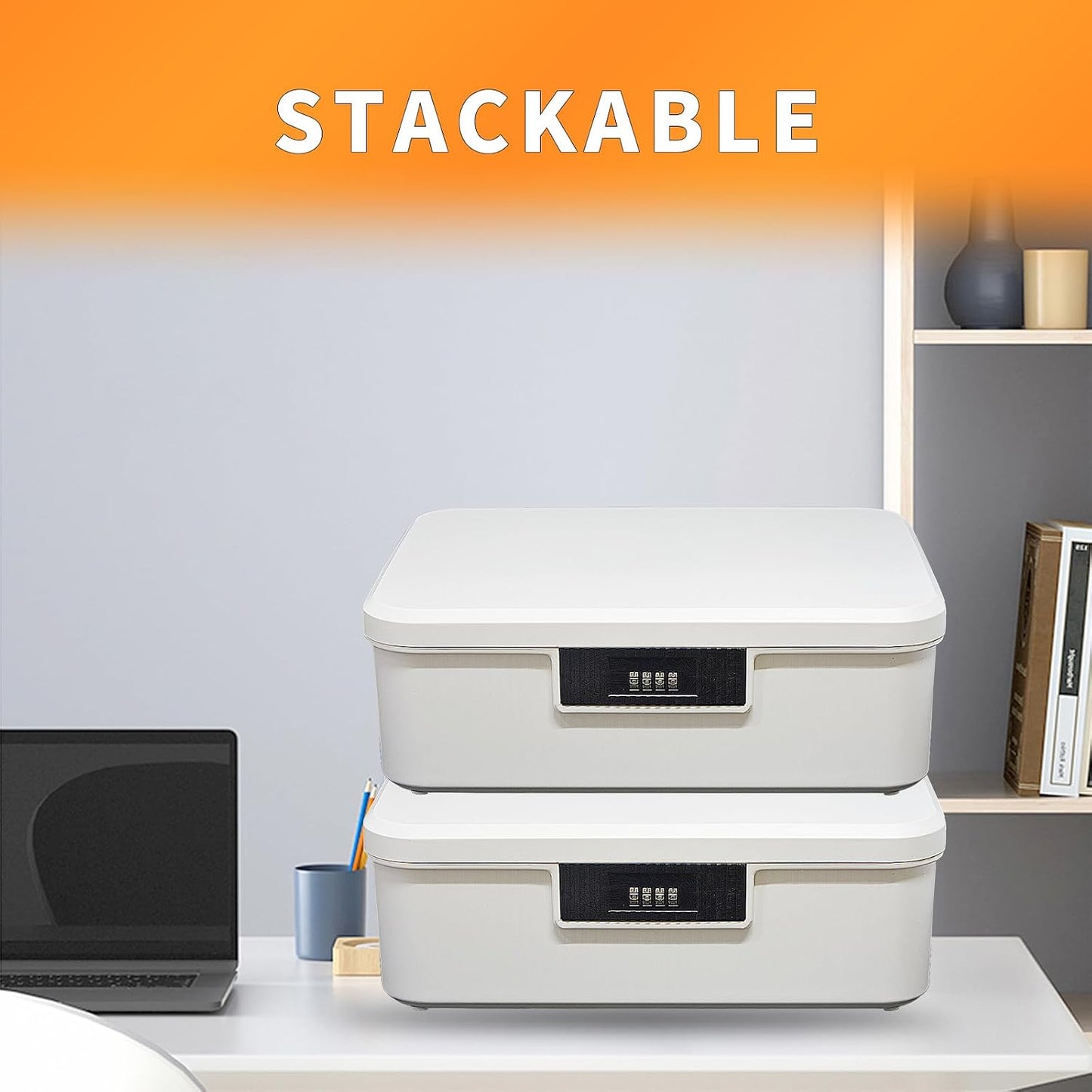 Lockable Storage Container Bin, 4.2 Gallon Capacity Organizer Box with Combination Lock, Heavy Duty Plastic Trunk, Usable As Item Organizer Or Office File Storage(White)