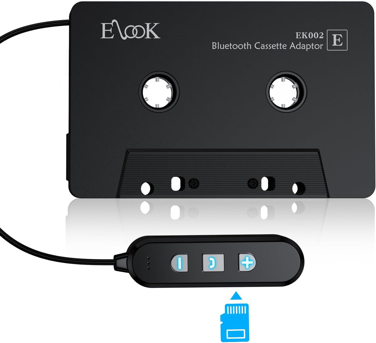 Elook Cassette to Bluetooth Adapter for Car with Micro SD Card, Black
