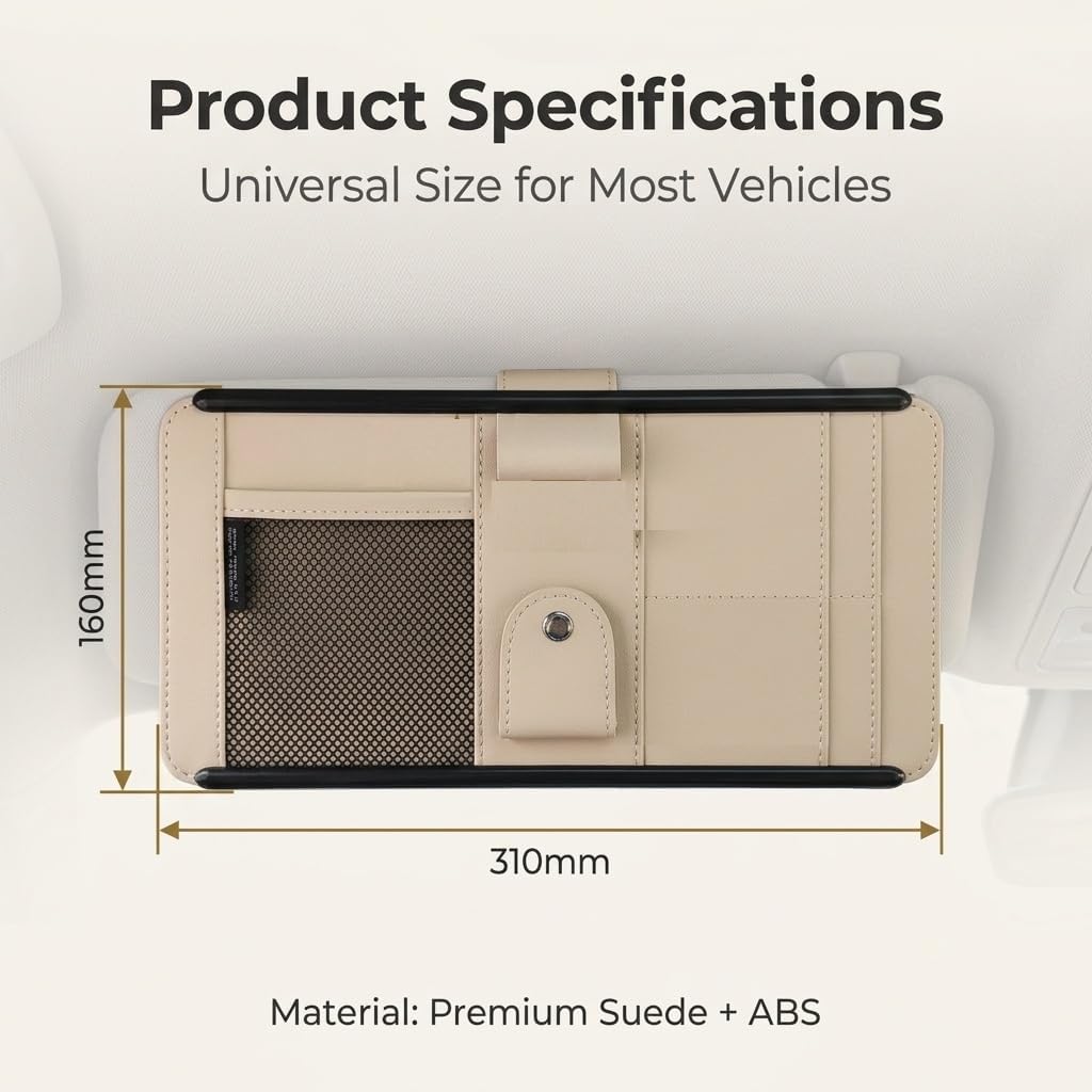 Car Sun Visor Organizer, Suede Visor Storage Pouch, Beige