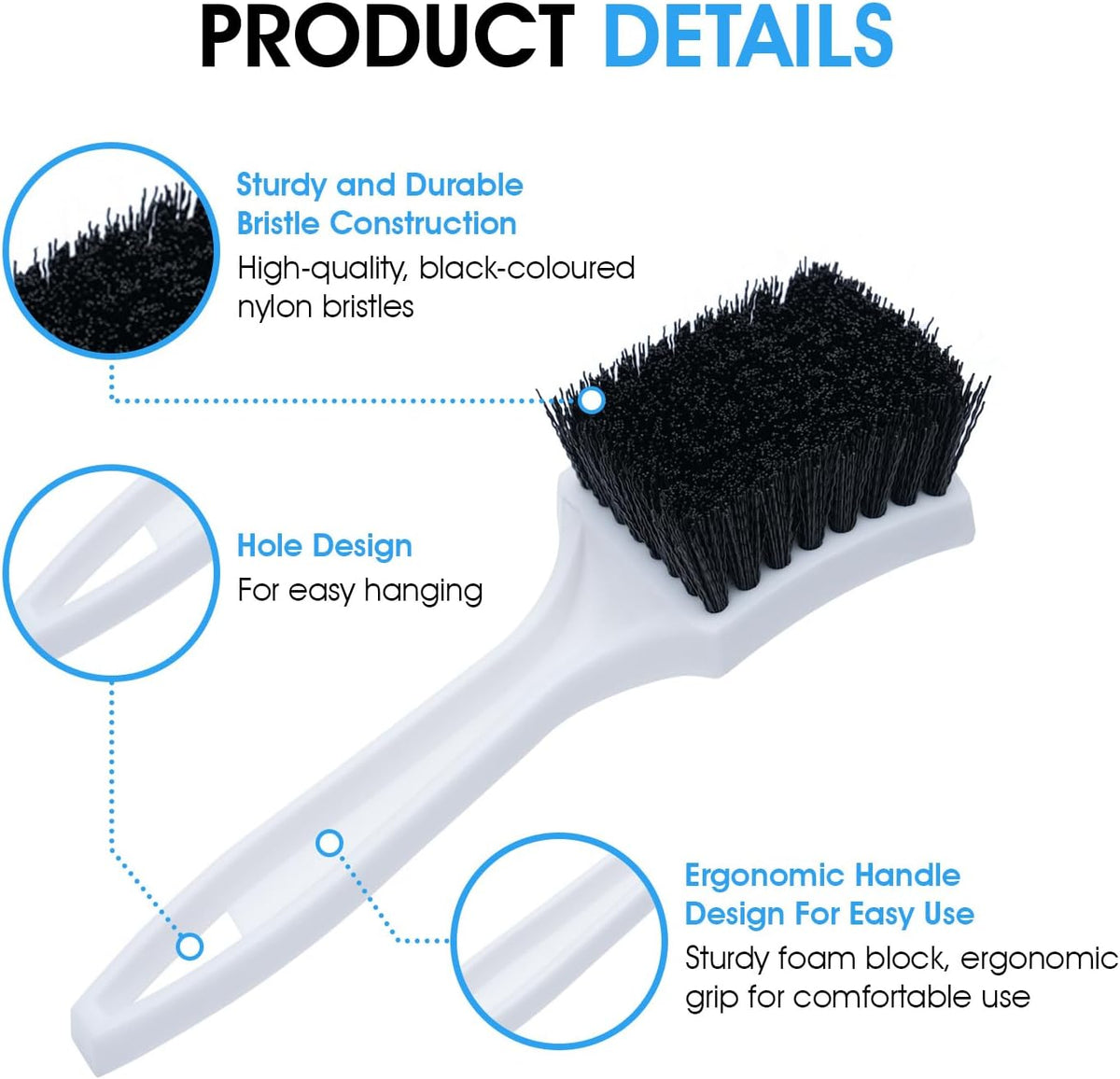Nanoskin Deep Clean Scrub Brush for Carpet Mats, Black, 8.5"