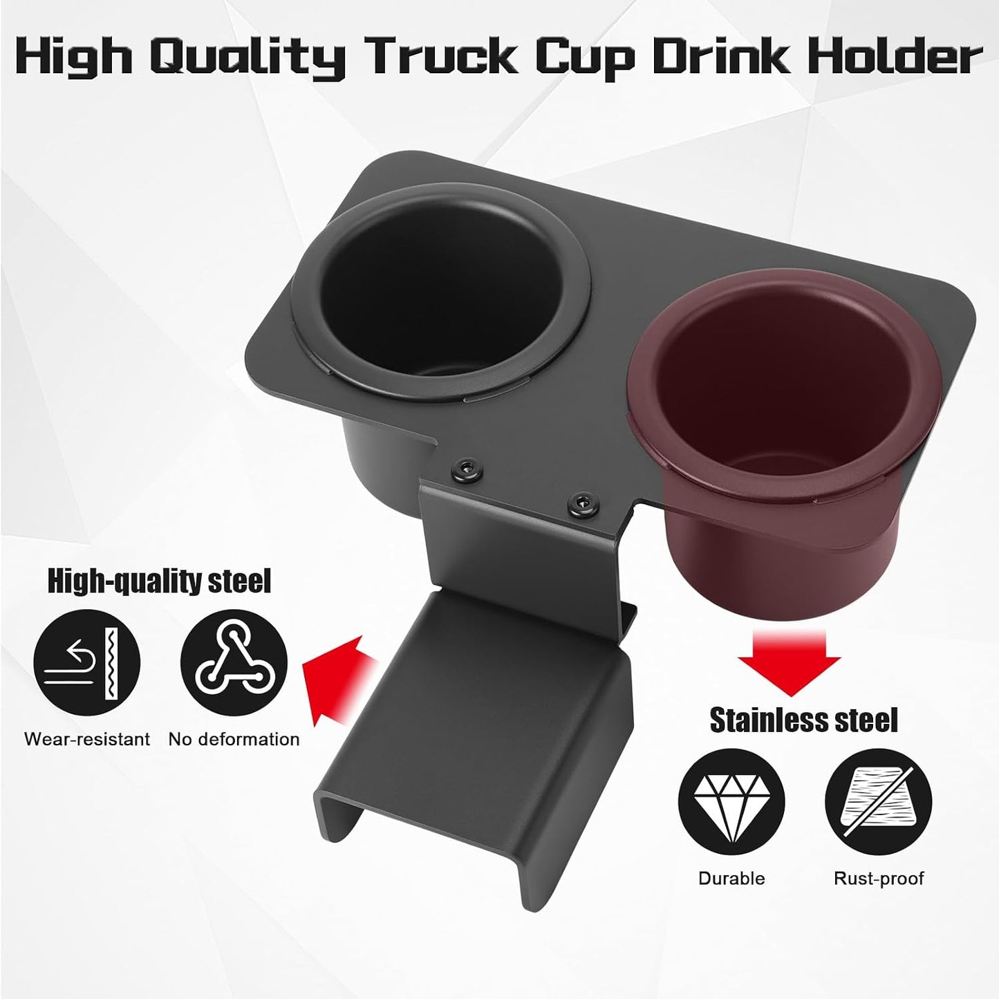 BBTO Upgrade Truck Water Cup Drink Holder Compatible with 73-87/91 C/K 10/20/30, with Leather Gasket, Adjustable Height, with Two Stainless Steel Cups