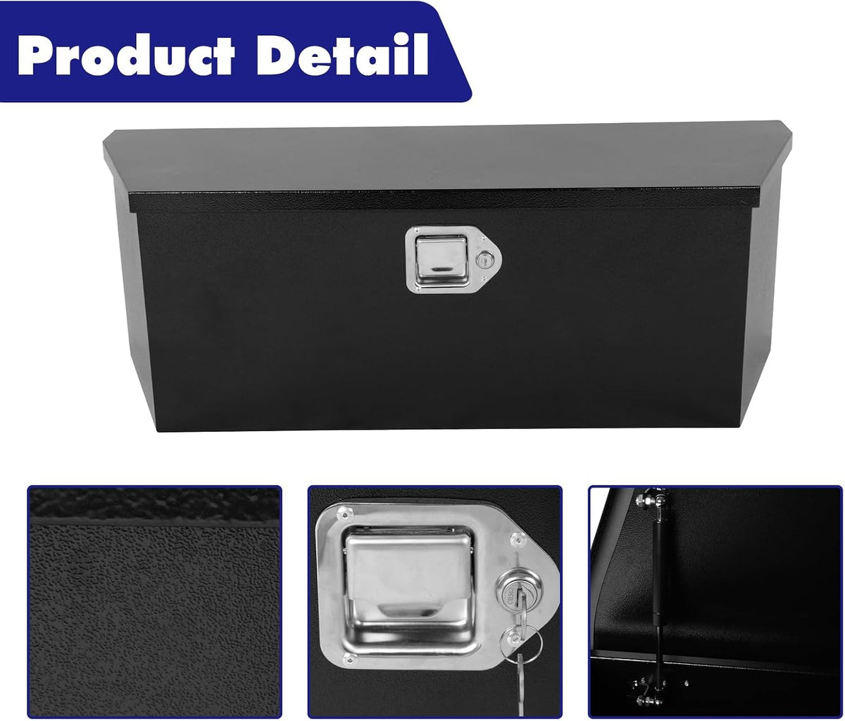 Underbody Truck Tool Box Steel Storage Trailer Flat Bed Pickup Trailer w/Lock & Keys,35x11.8x11.8 Inch Heavy Duty Black Truck Box