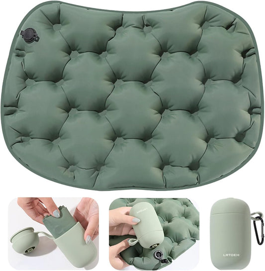 Inflatable Seat Cushion with Pump, Portable Air Seat Pad | Lightweight waterproof material, airplane stadium camping hiking office car, pressure relief comfort, travel chair pad