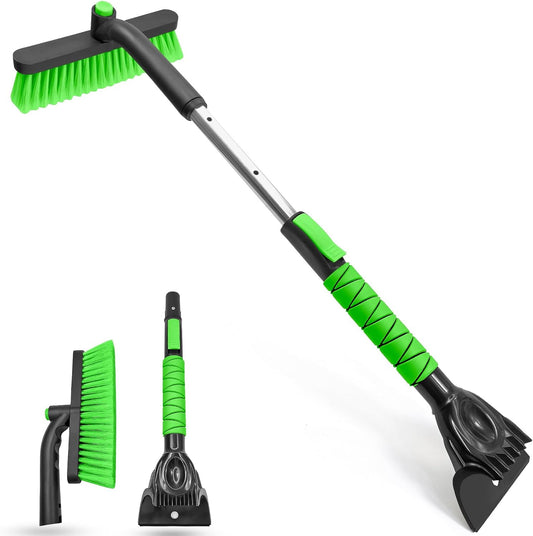 SEAAES 33 Inch Ice Scraper with Snow Brush for Car Windshield, Extendable Snow Scraper and Brush with Foam Grip for Truck SUV Vehicle Window - Green