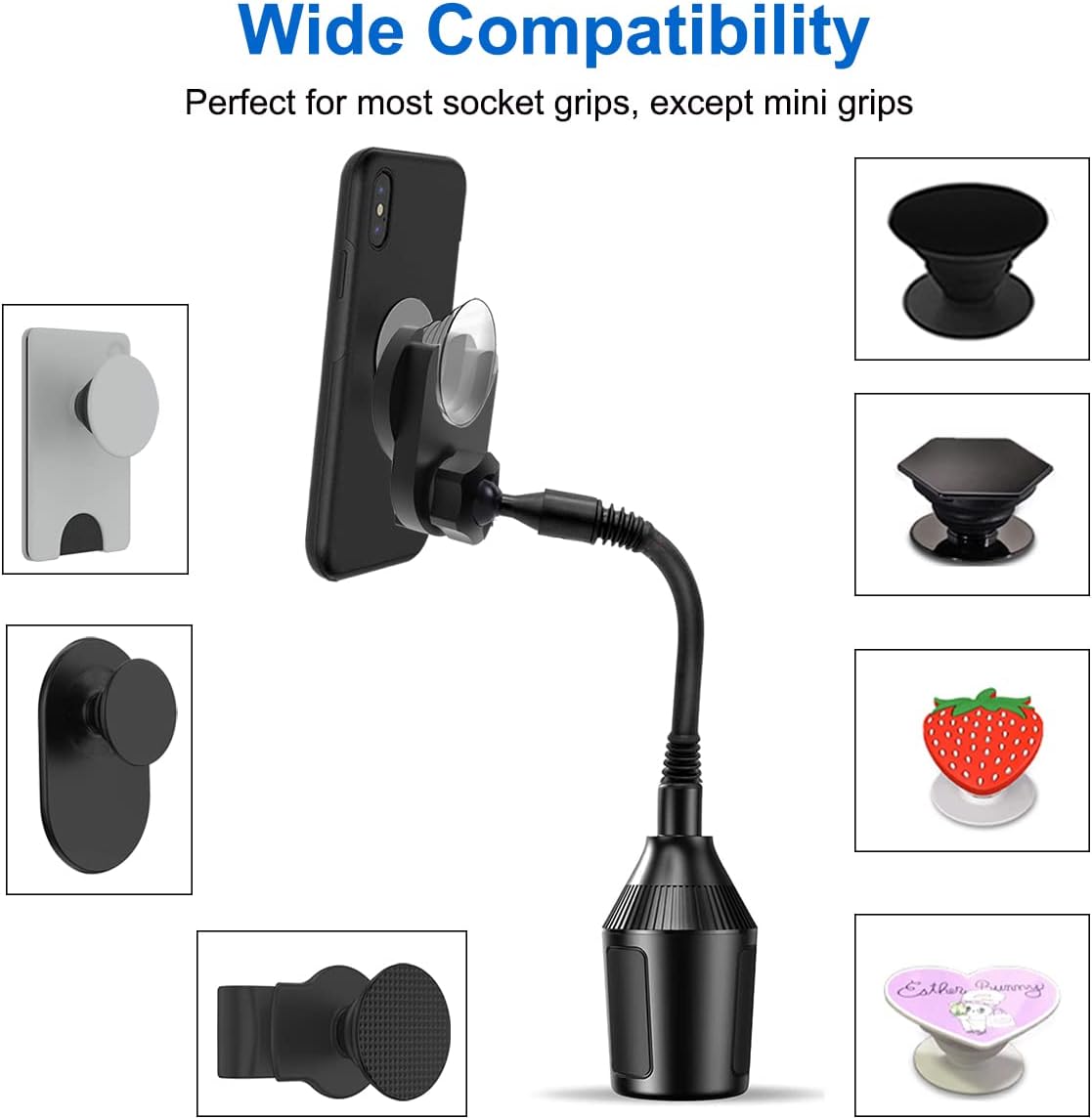 JCWINY Car Phone Holder for Pop Socket, Car Cup Holder Phone Holder Compatible with Popsocket Mount for Car, Flexible Gooseneck Car Mount for Pop Mount Fits iPhone Samgsung and Any Smartphones