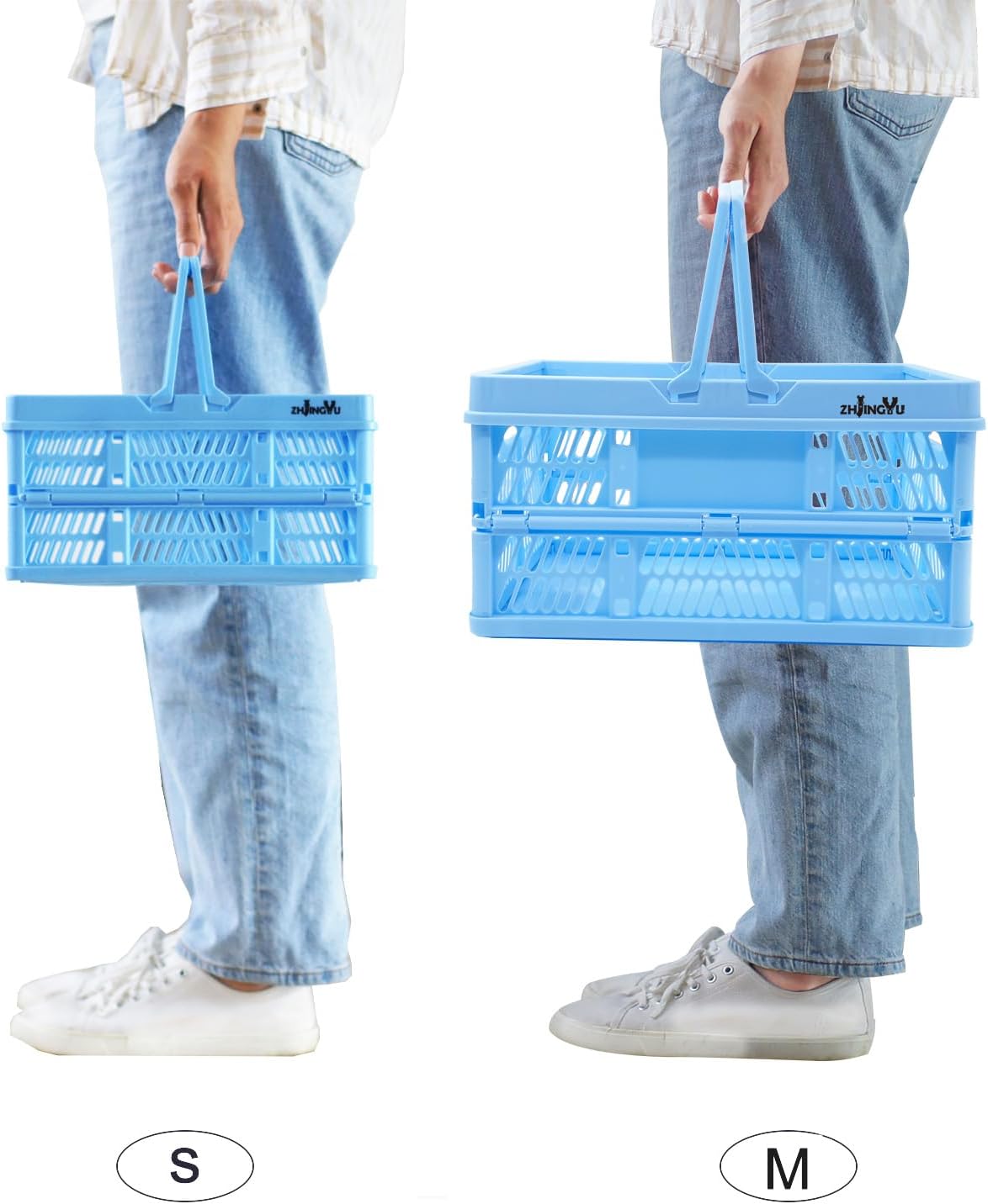 ZHJINGYU Collapsible crates for storage,plastic baskets for organizing 14.96" x 9.84"x7.87",shopping garden basket,foldable crate with Handles, car trunk basket,for Kitchen,Bathroom