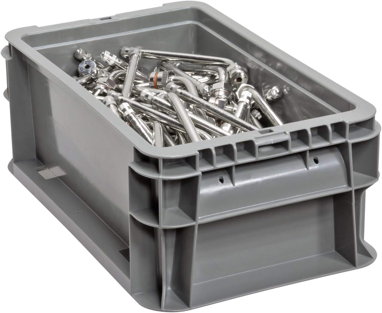 Buckhorn SW120705F101000 Plastic Straight Wall Storage Container Tote, (12-Inch x 7-Inch x 5-Inch), Light Gray