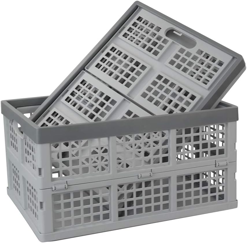 34 L Plastic Crates, Collapsible Storage Crates/Stackable Storage Container Basket, 2-Pack
